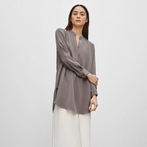 Aritzia Taupe Long-Sleeve Silk Tunic